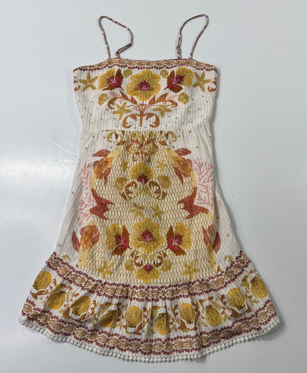 Farm Rio Brazil Mini Dress Coy Sea Shells Beach Resort Boho Whimsical Cottage S